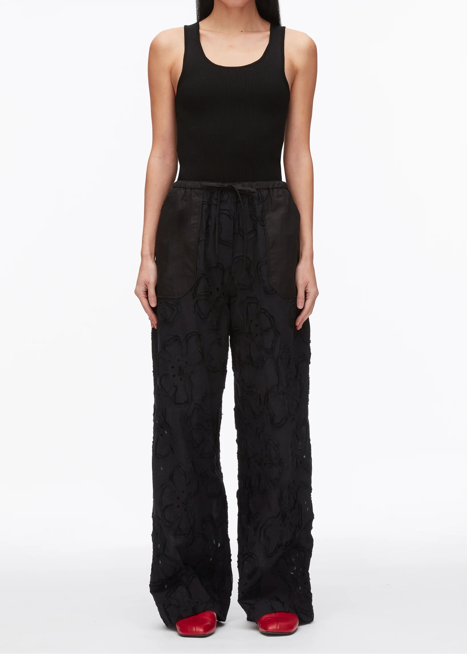 Embroidered Straight Leg Pull On Pants