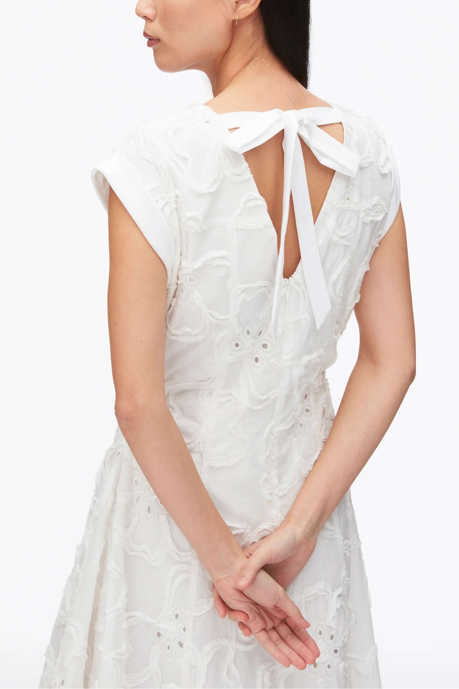 Embroidered Belted Midi Dress with Handkerchief Hem