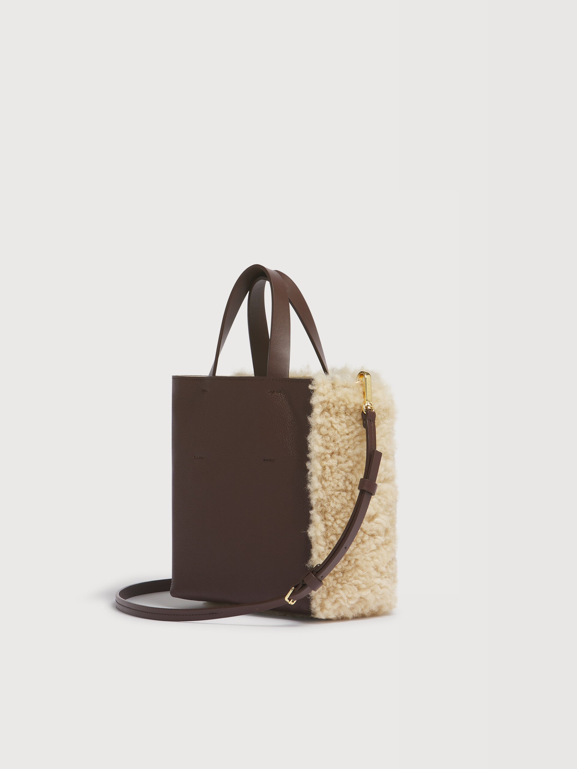 クリーム ムートン＆ブラウン レザー Museo Soft ミニバッグ