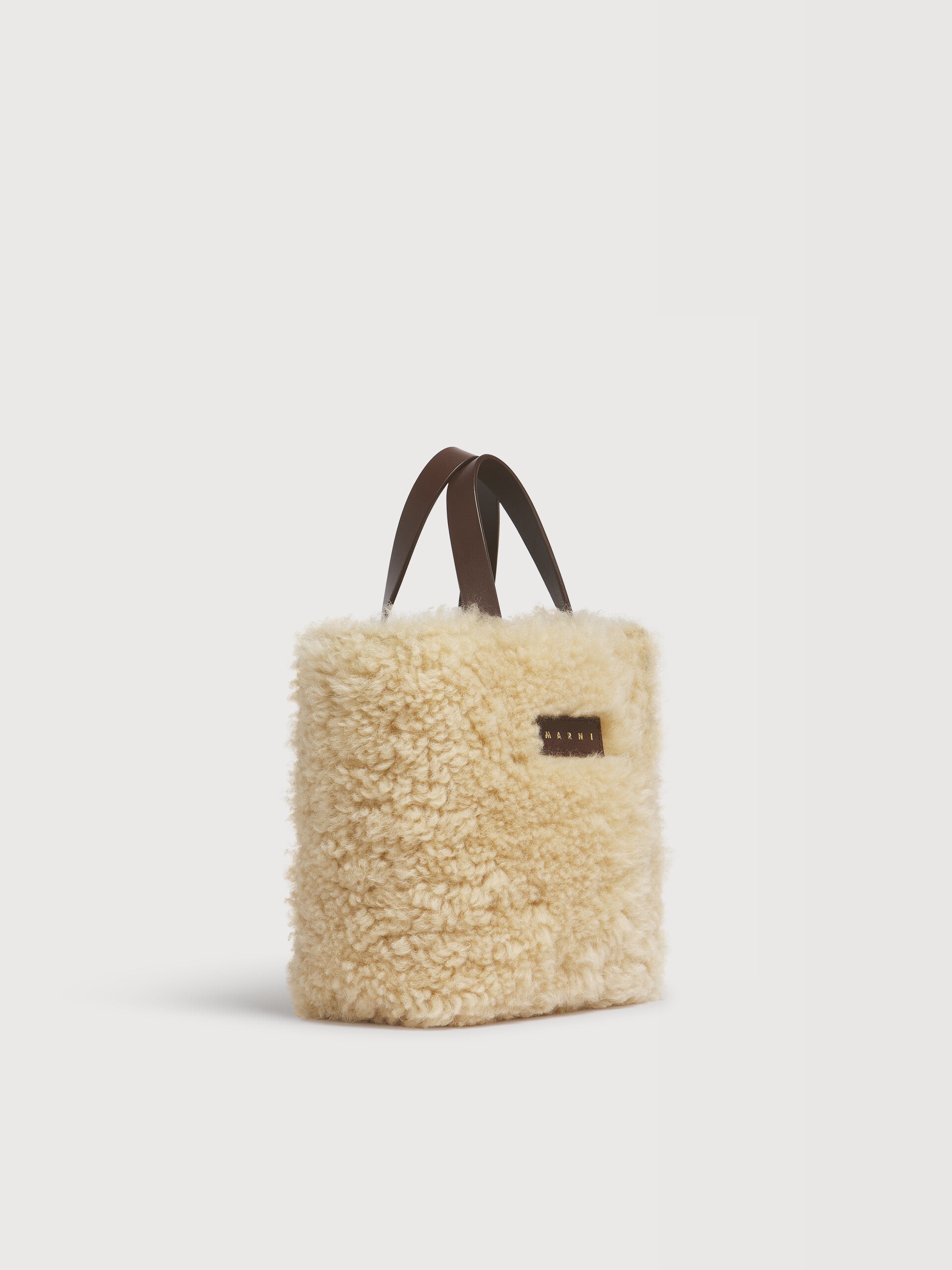 クリーム ムートン＆ブラウン レザー Museo Soft ミニバッグ