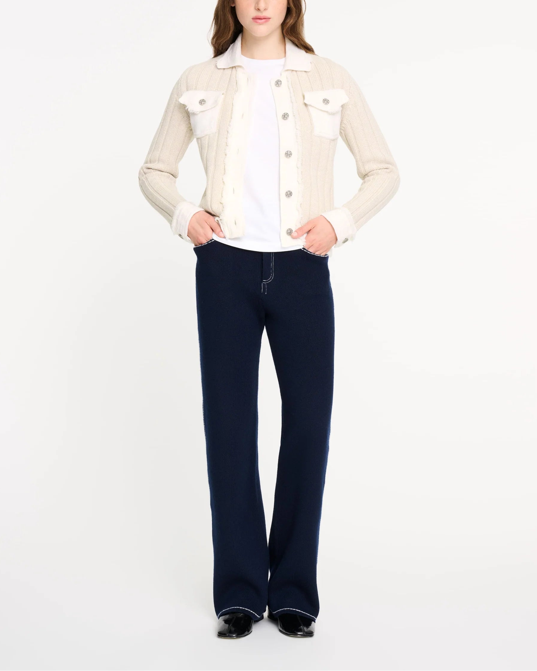 Denim jacket in ribbed knit