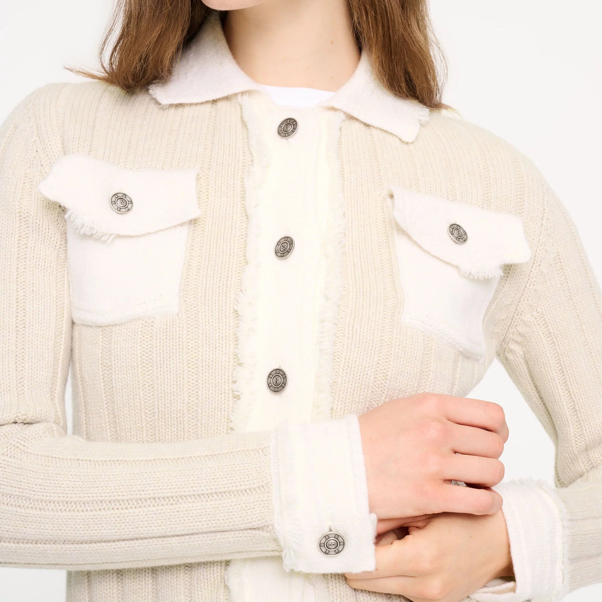 Denim jacket in ribbed knit