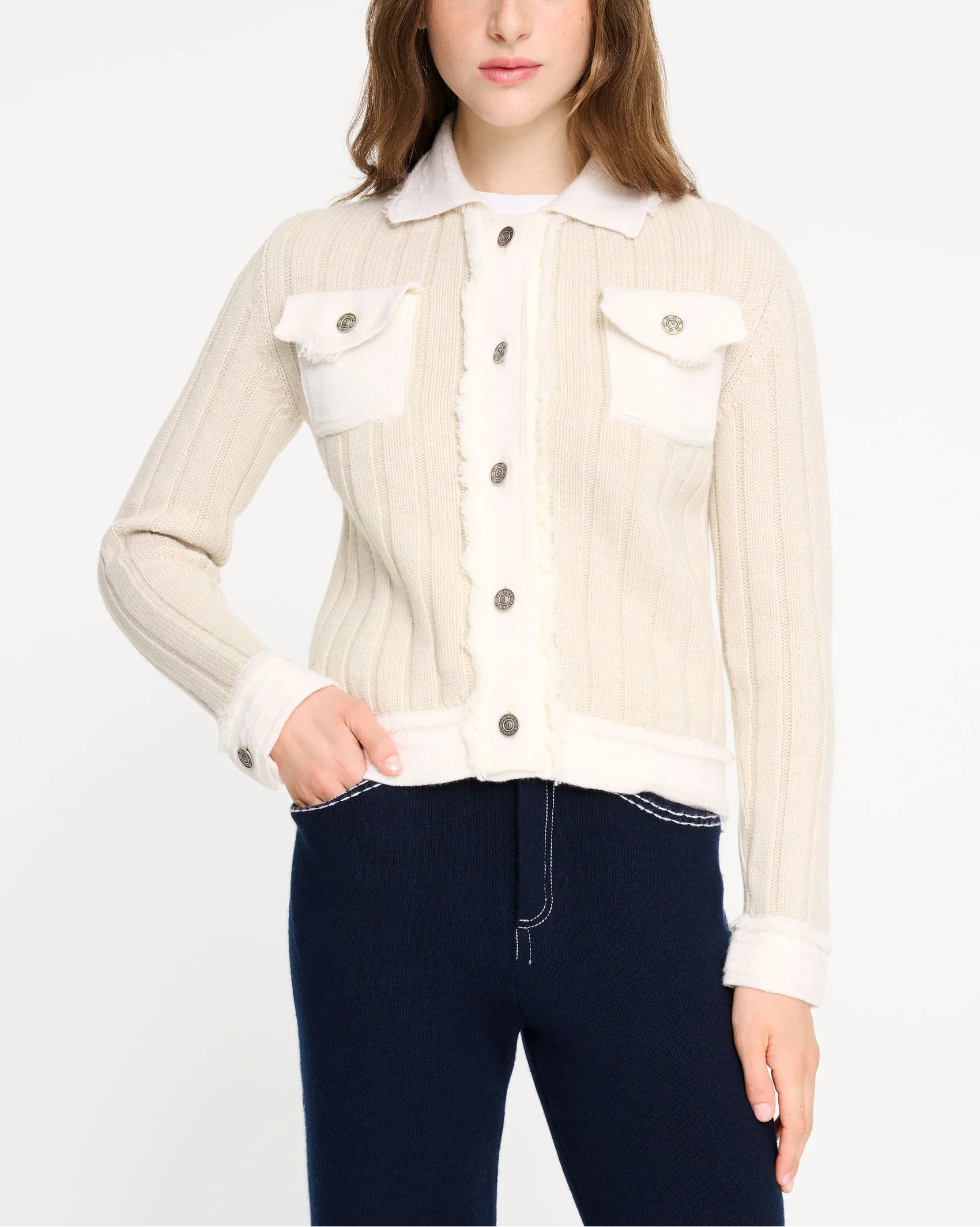 Denim jacket in ribbed knit