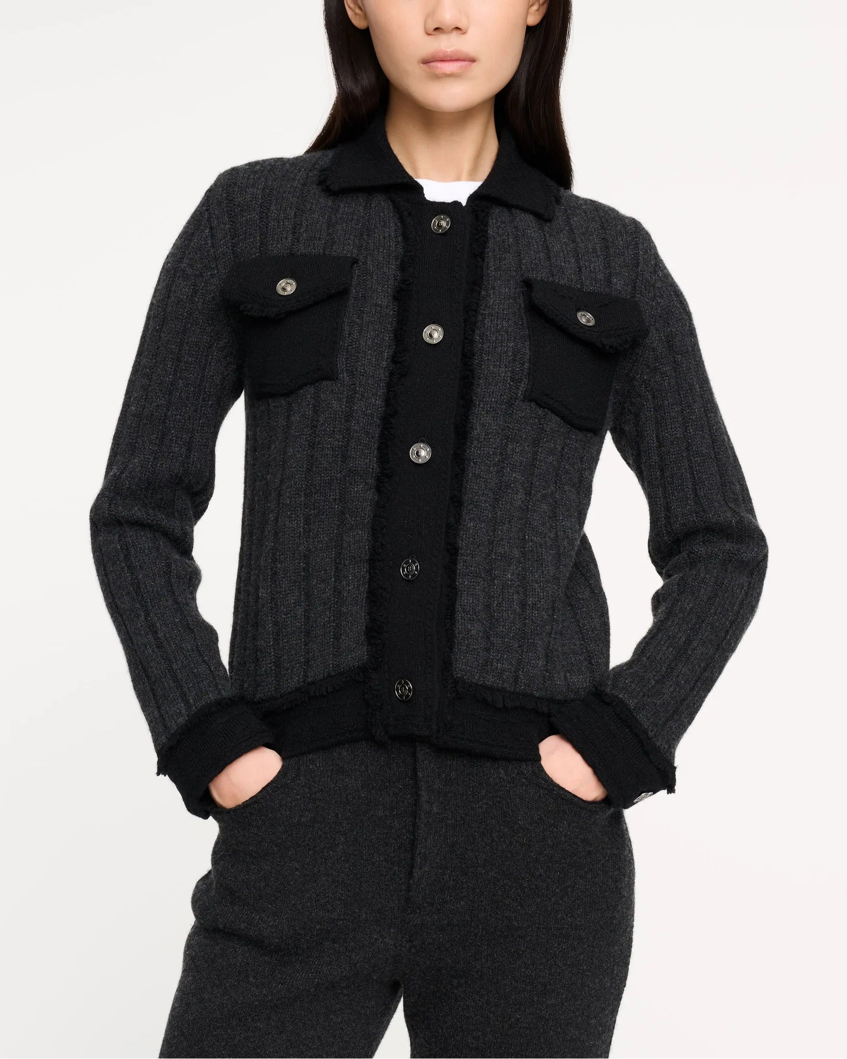 Denim jacket in ribbed knit