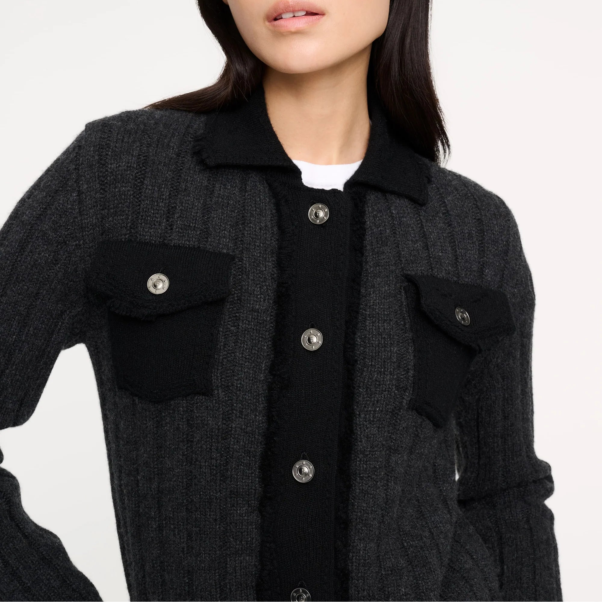 Denim jacket in ribbed knit