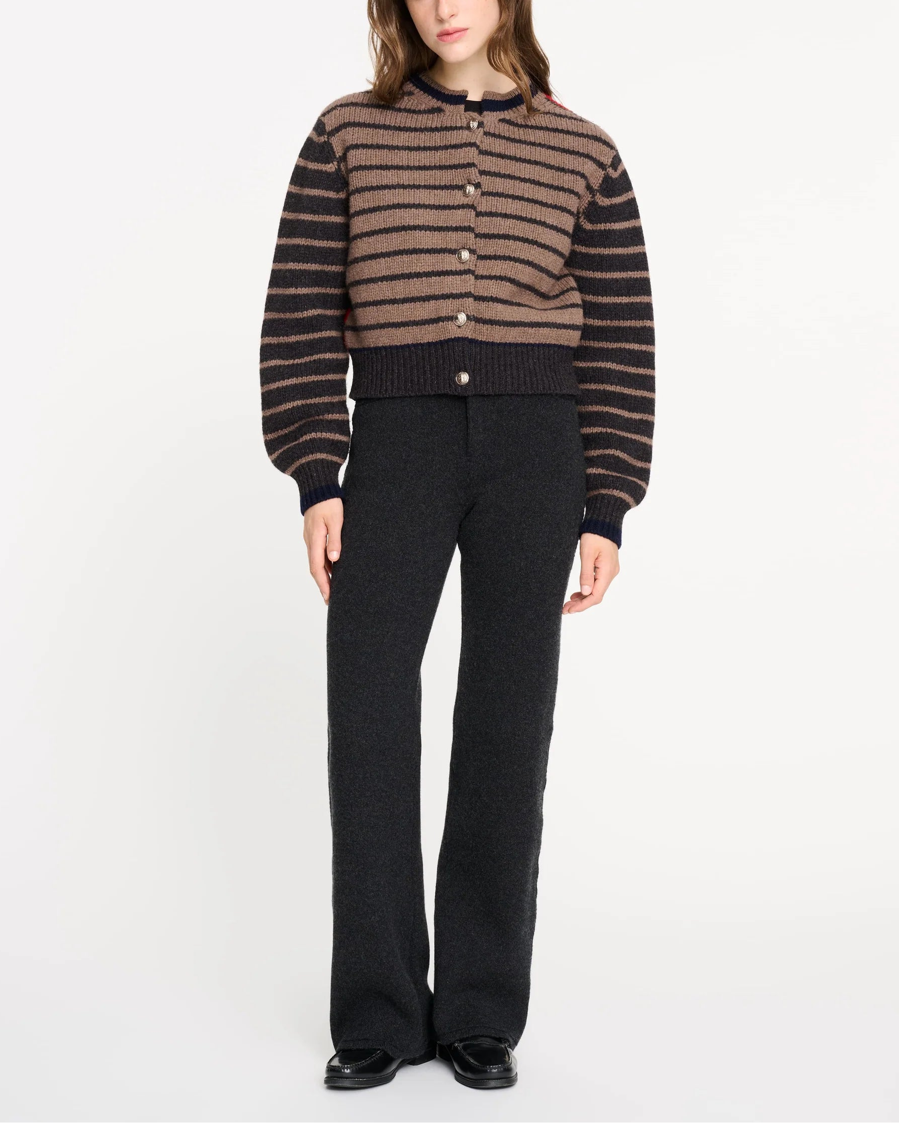 Chunky wool and cashmere cardigan with contrasting stripes