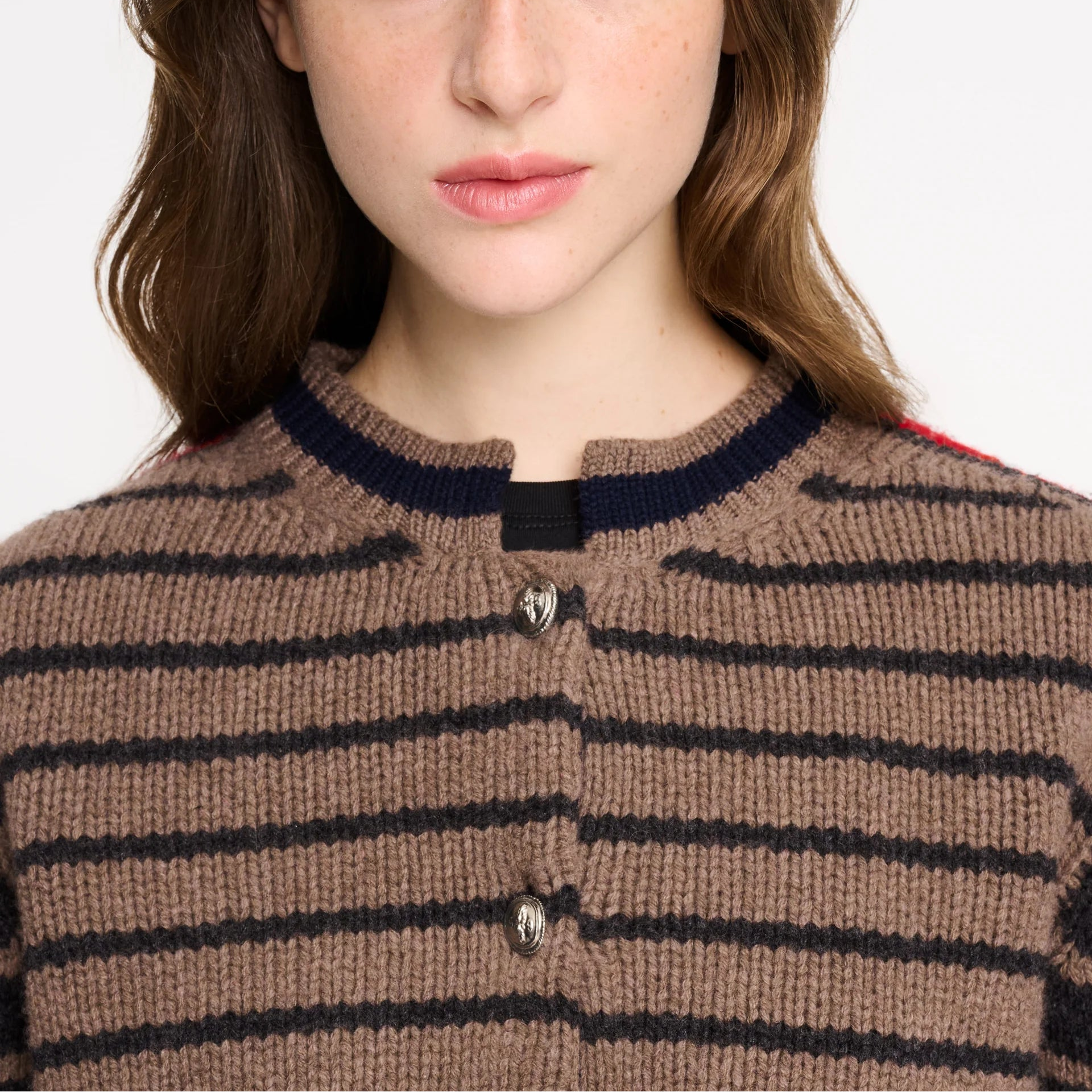 Chunky wool and cashmere cardigan with contrasting stripes