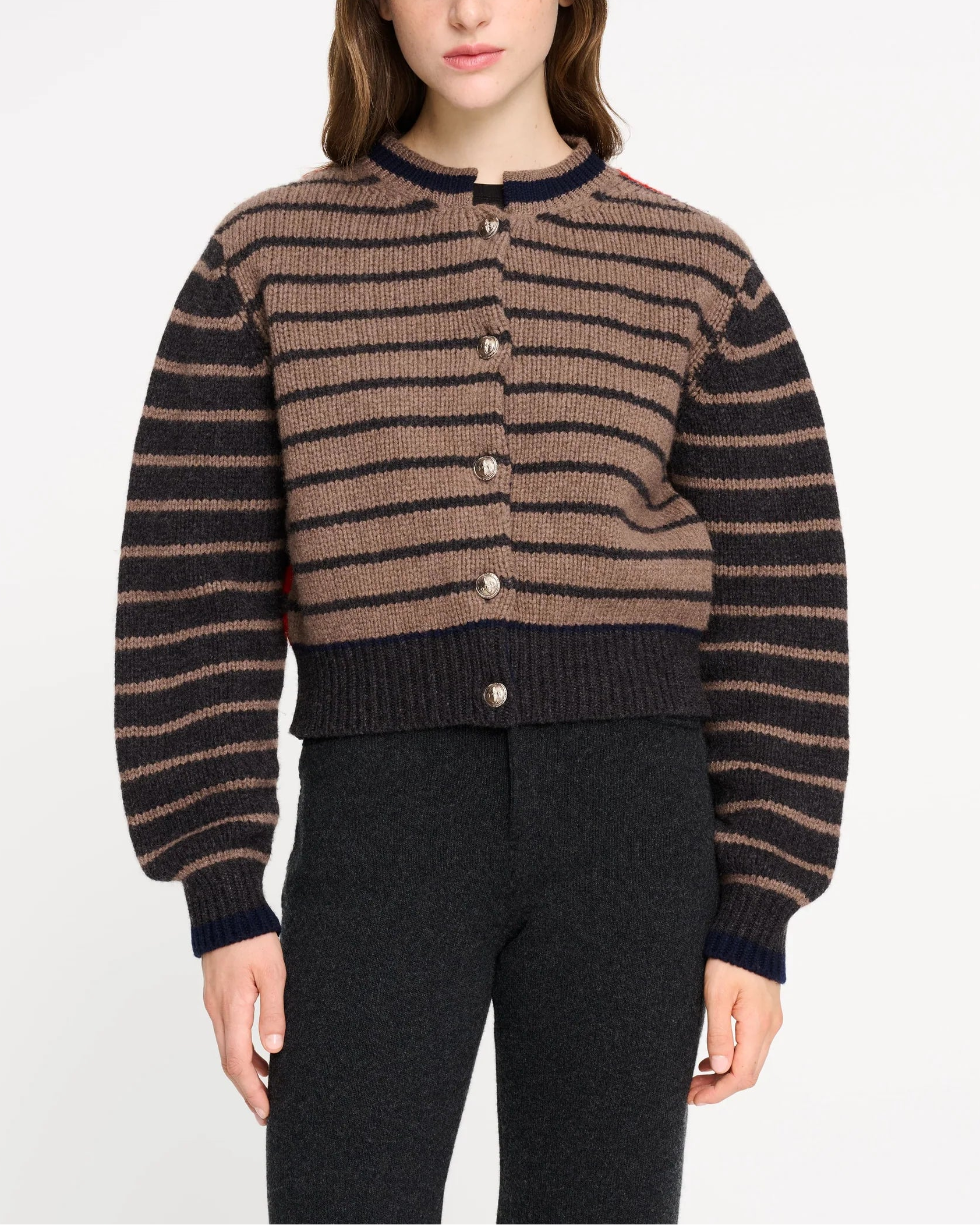 Chunky wool and cashmere cardigan with contrasting stripes