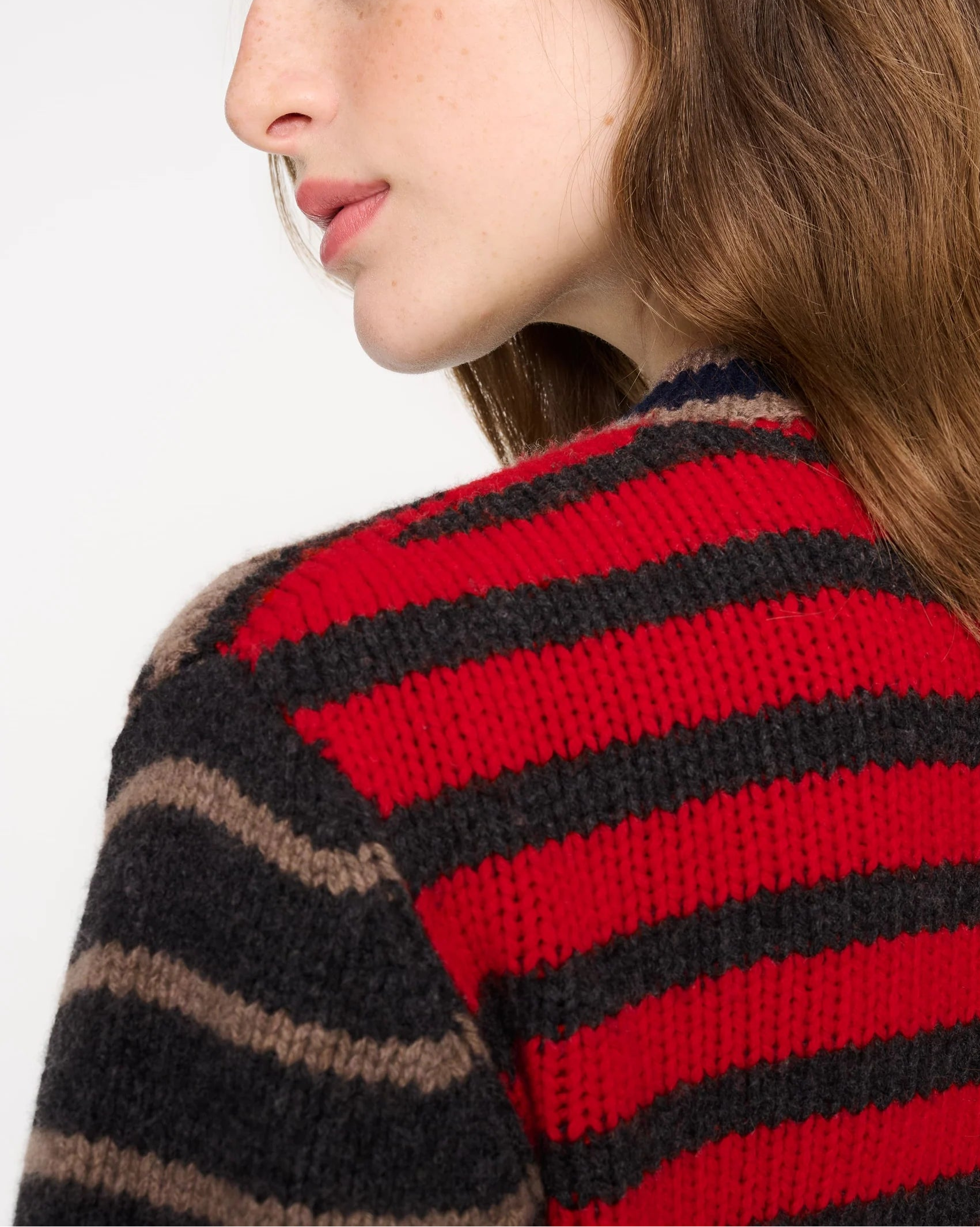 Chunky wool and cashmere cardigan with contrasting stripes