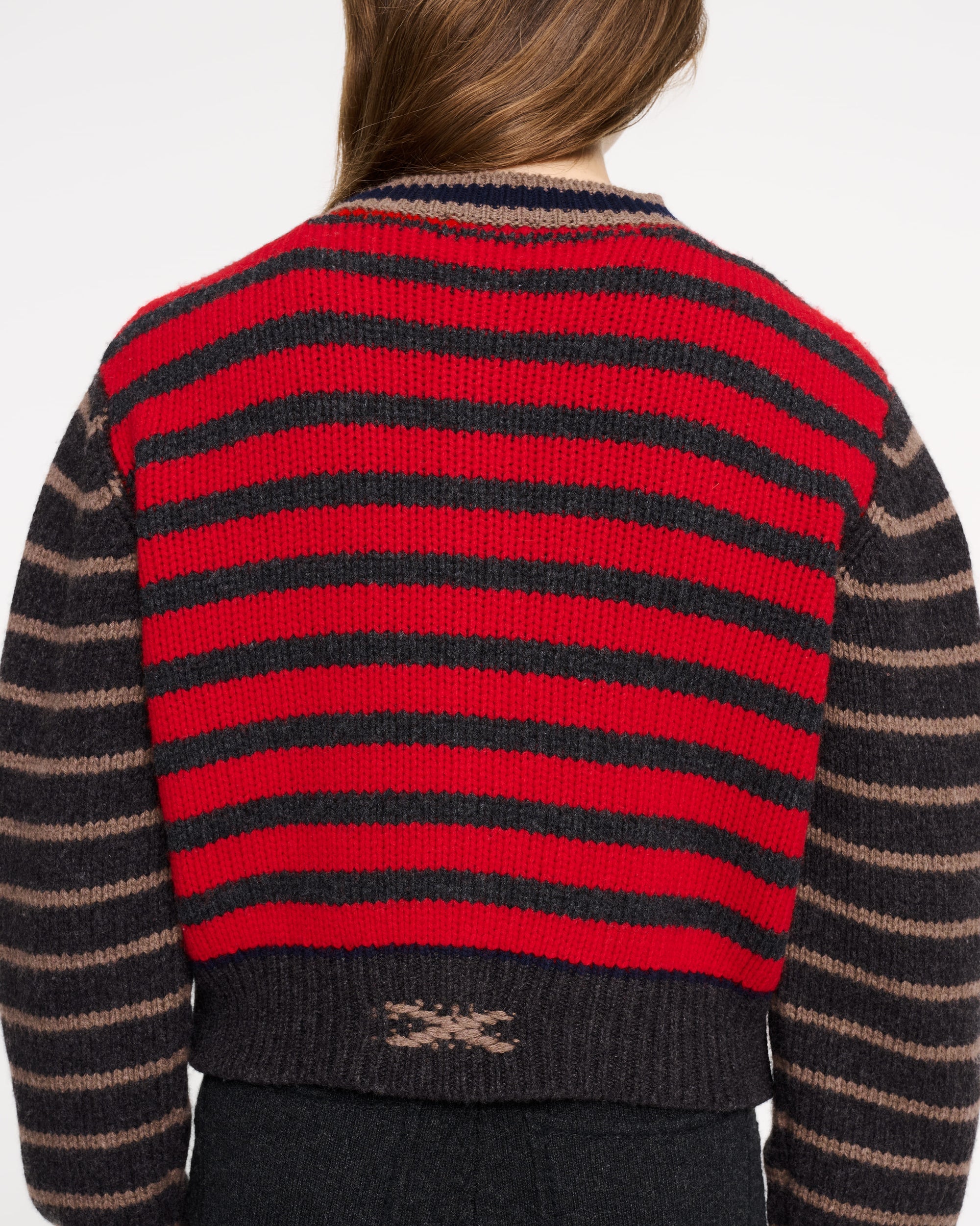 Chunky wool and cashmere cardigan with contrasting stripes