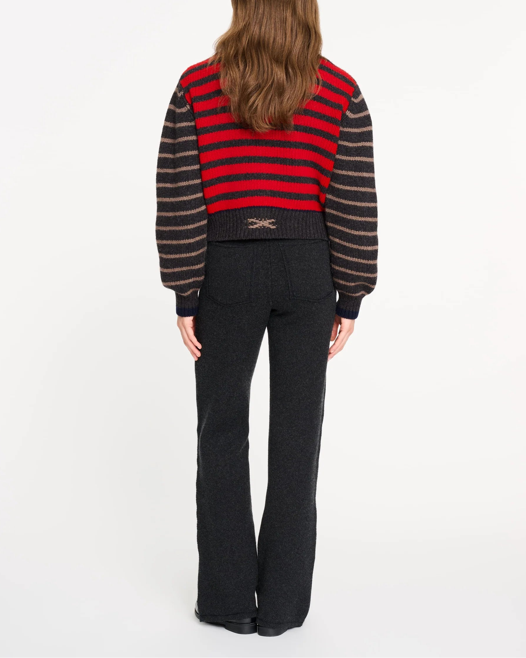 Chunky wool and cashmere cardigan with contrasting stripes