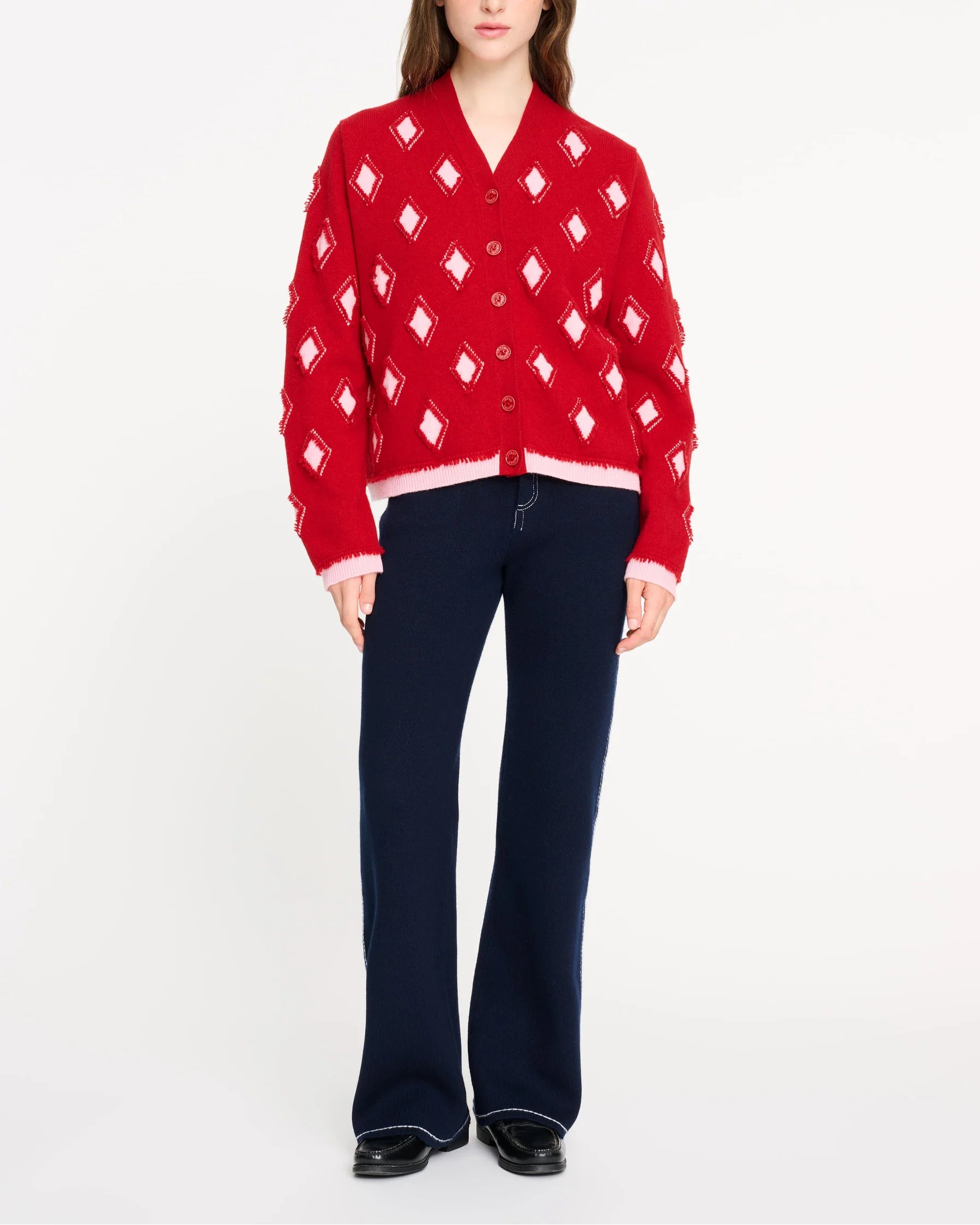 Argyle motif cashmere cardigan