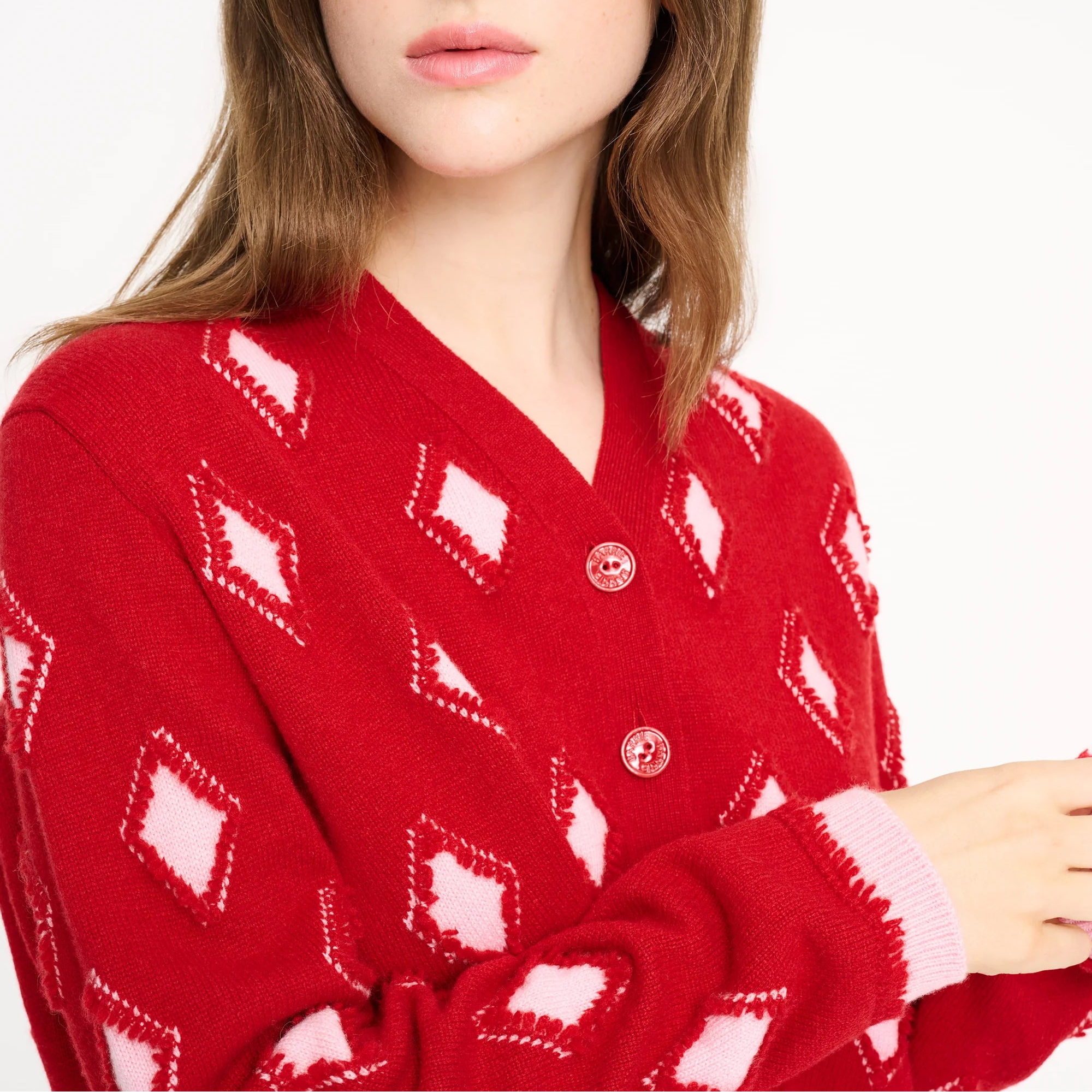 Argyle motif cashmere cardigan