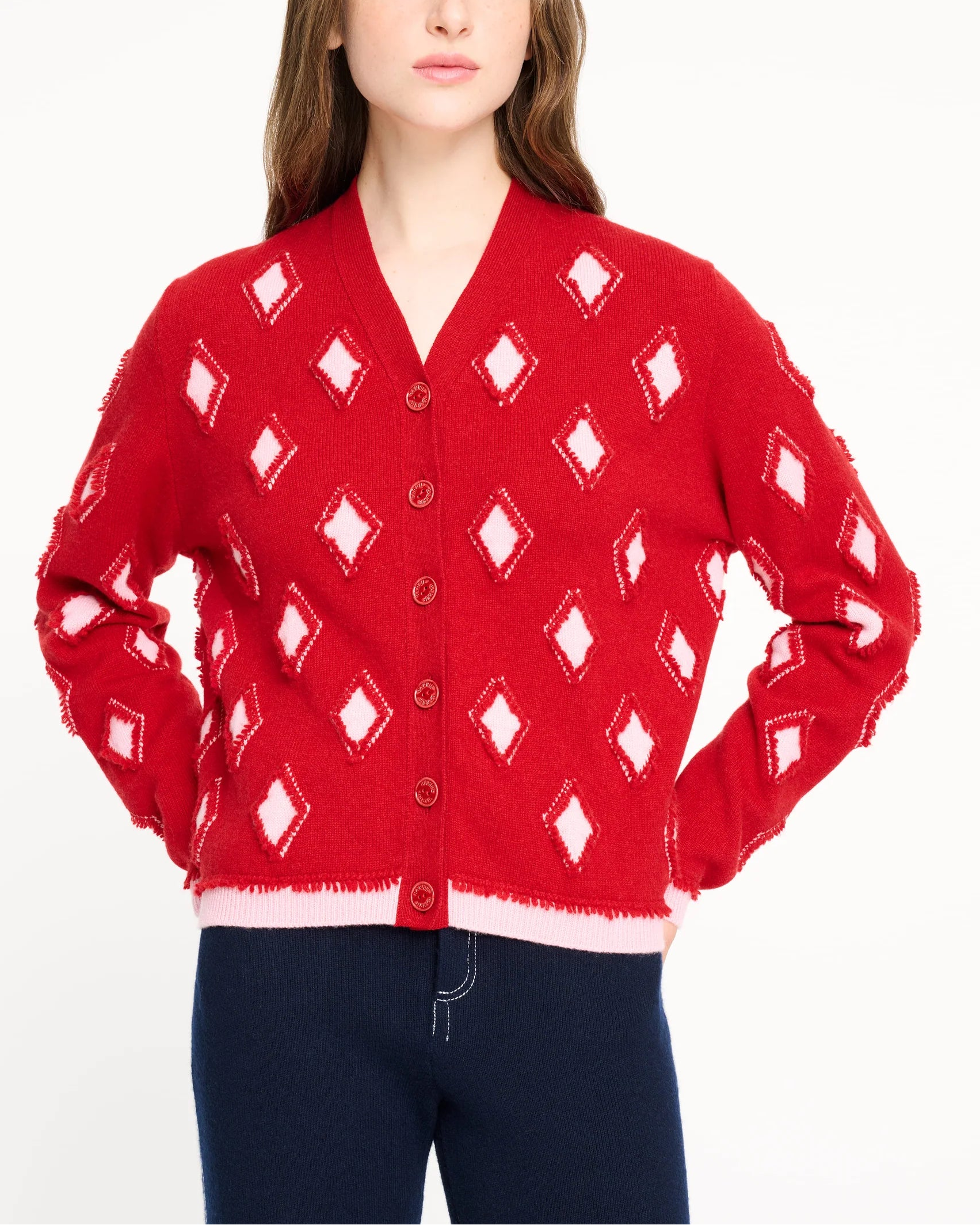 Argyle motif cashmere cardigan