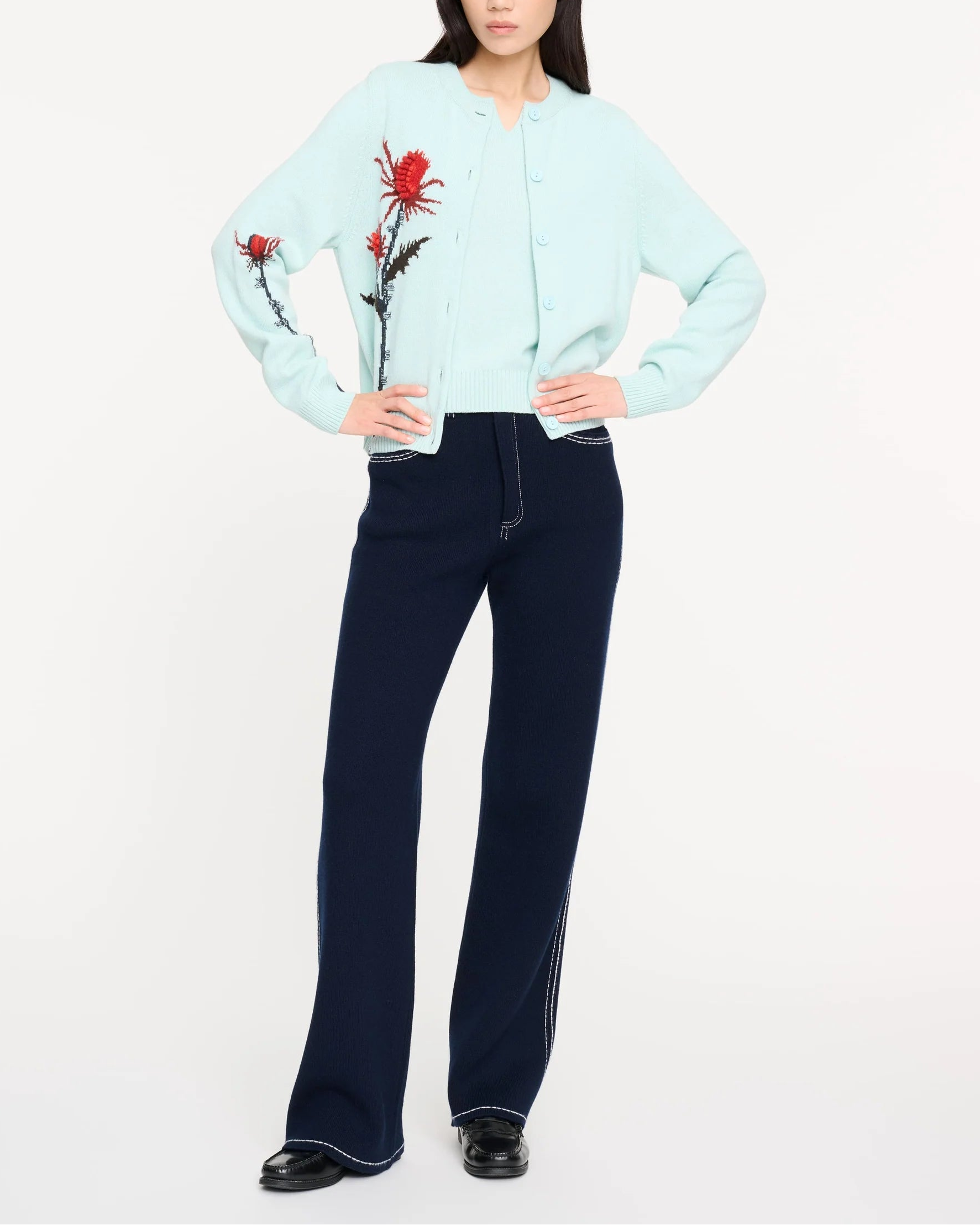 Thistle motif cashmere cardigan