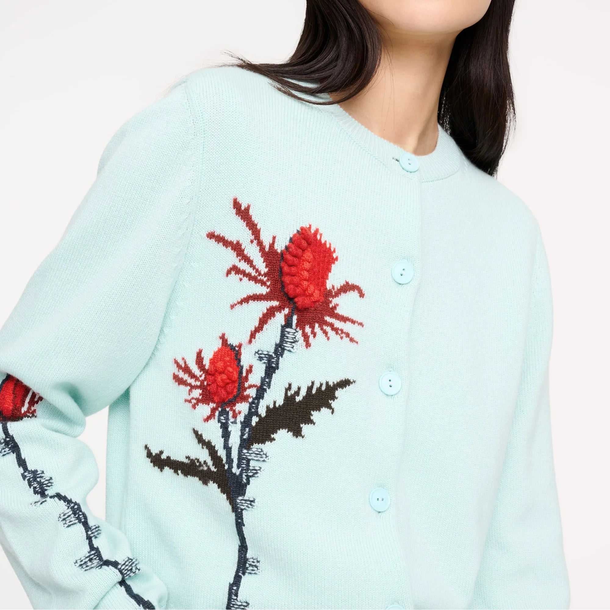 Thistle motif cashmere cardigan
