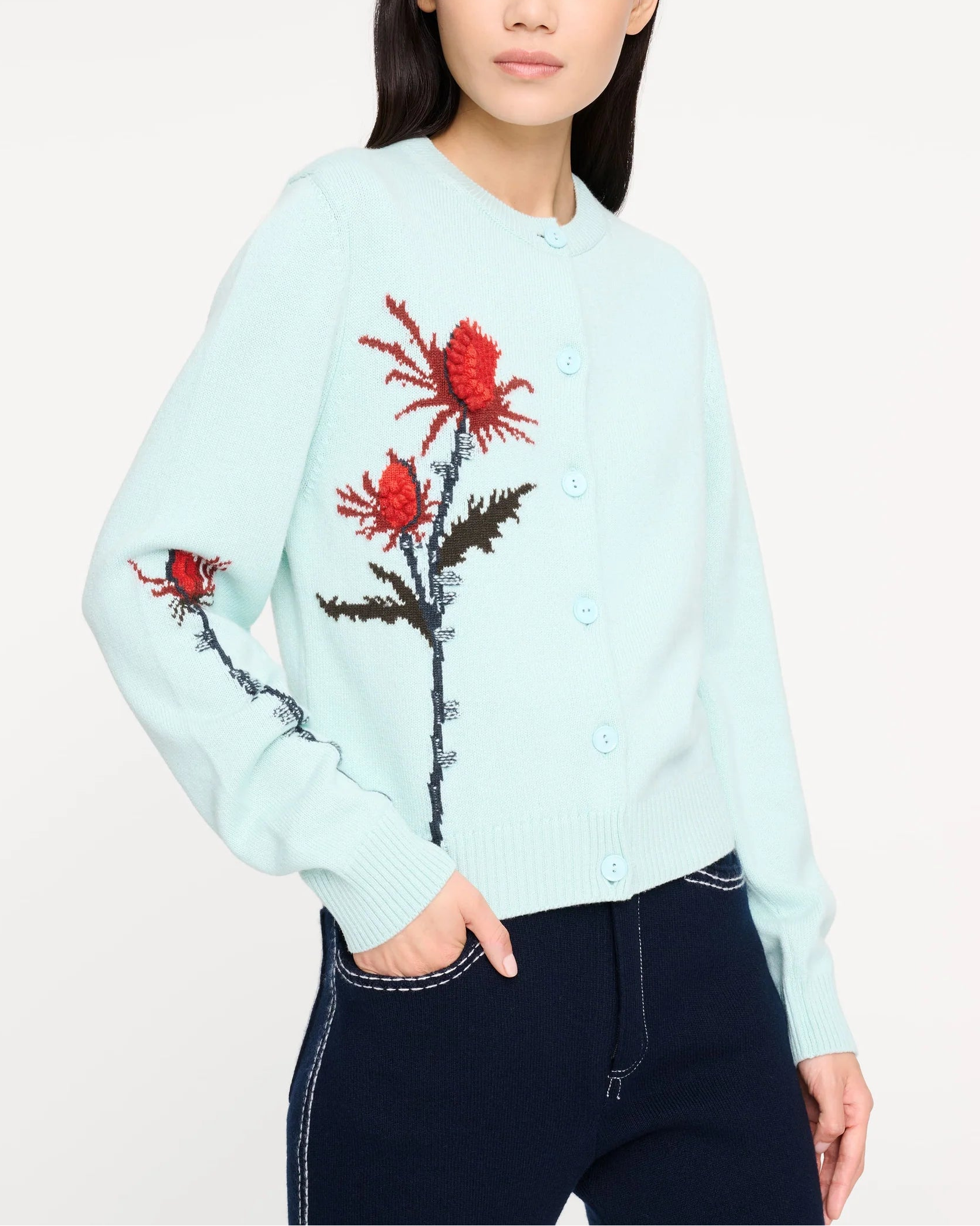 Thistle motif cashmere cardigan