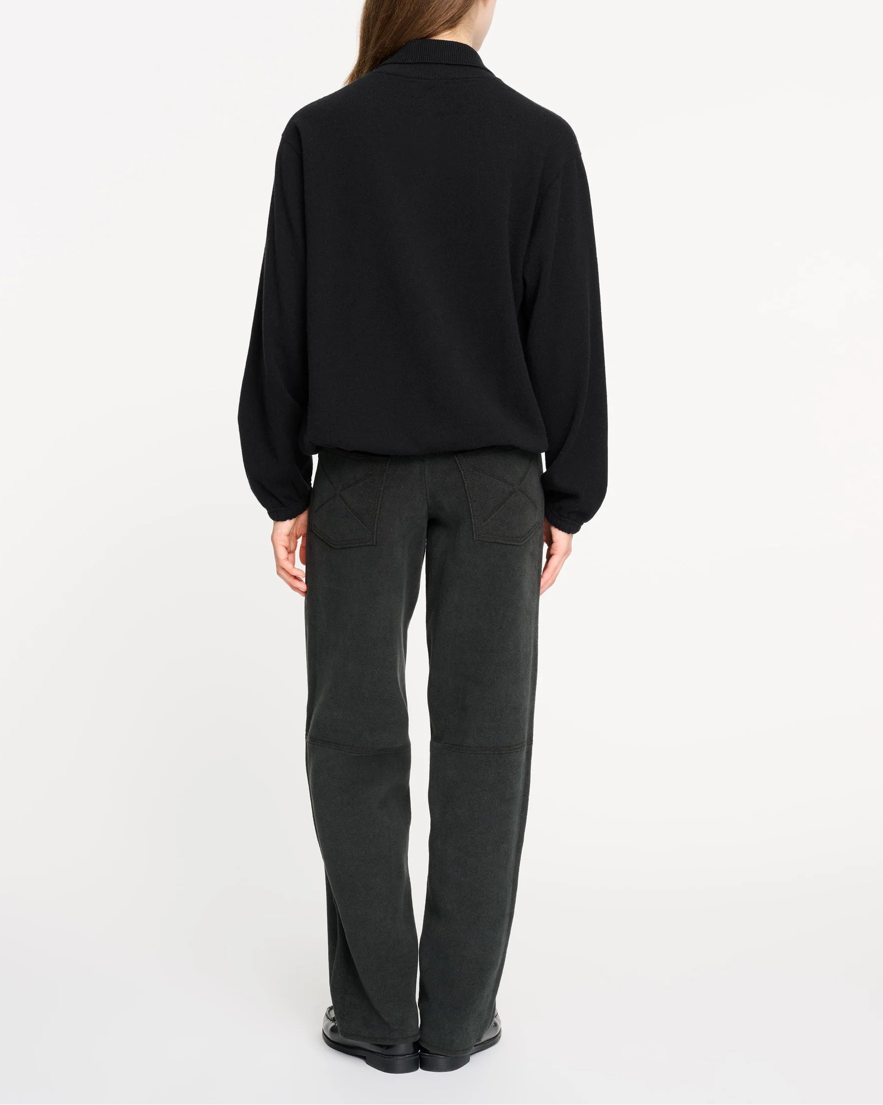 Oversized cashmere sweater with polo shirt collar and ribbon detail